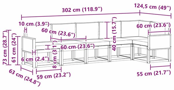 VidaXL Kültéri kanapé szett 6 pcs Természetes és Világosszürke