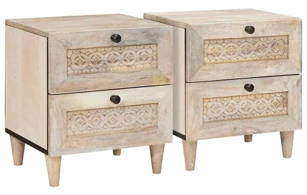 Éjjeli asztal fiókkal 2 pcs Bézs 40 x 33 x 46 cm tömör mangófa