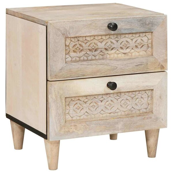 Éjjeli asztal fiókkal 2 pcs Bézs 40 x 33 x 46 cm tömör mangófa