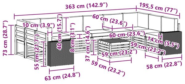 VidaXL Kültéri kanapé szett 11 pcs Természetes és Világosszürke