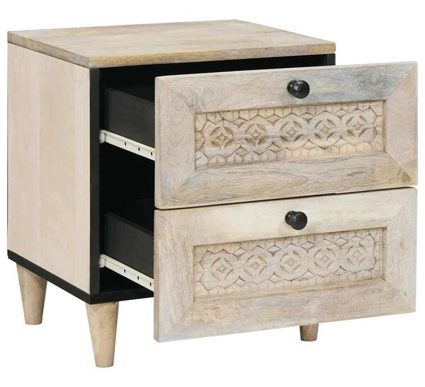 Éjjeli asztal fiókkal 2 pcs Bézs 40 x 33 x 46 cm tömör mangófa
