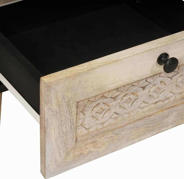 Éjjeli asztal fiókkal 2 pcs Bézs 40 x 33 x 46 cm tömör mangófa