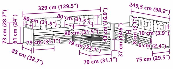 VidaXL Kültéri kanapé szett 8 pcs Természetes és krémszínű