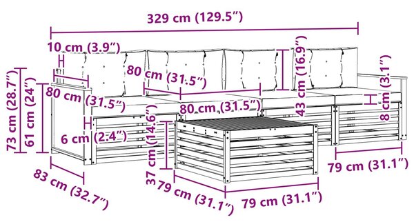 VidaXL Kültéri kanapé szett párnával 5 pcs Természetes és krémszínű