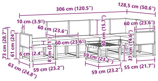 VidaXL Kültéri kanapé szett 7 pcs Természetes és Világosszürke