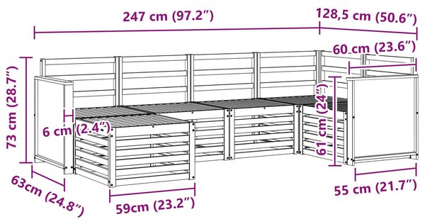 VidaXL Szegmentált kanapé szett 5 pcs Természetes Tömör Akácfa