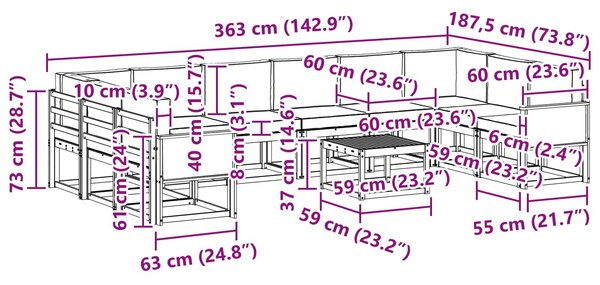 VidaXL Kültéri kanapé szett párnával 11 pcs Természetes és krémszínű