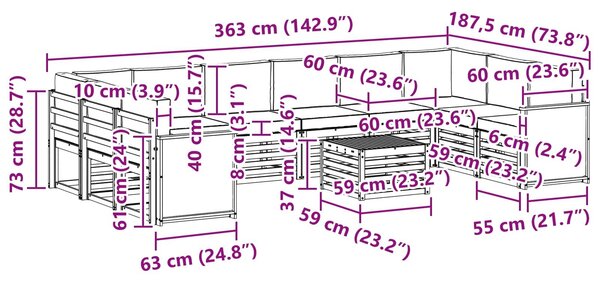 VidaXL Kültéri kanapé szett párnával 8 pcs Természetes
