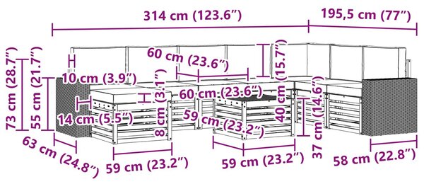 VidaXL Kültéri kanapé szett 9 pcs Természetes és Világosszürke