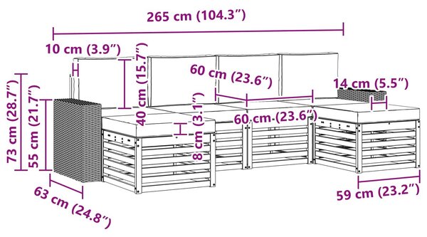 VidaXL Ülőgarnitúrák 6 pcs Természetes és antracit Tömör Akácfa