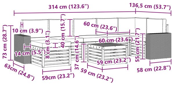 VidaXL Kültéri kanapé szett párnával 8 pcs Természetes és krémszínű