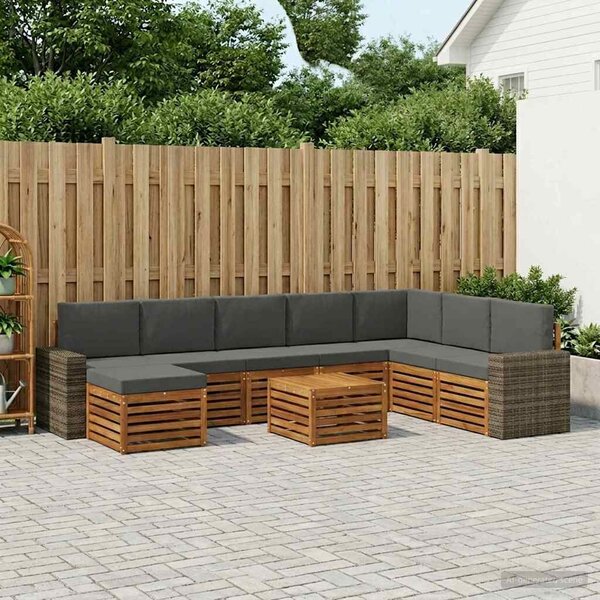 VidaXL Kültéri kanapé szett párnával 9 pcs Természetes és antracit