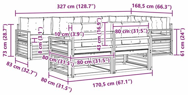 VidaXL Kültéri kanapé szett párnával 7 pcs Természetes és antracit