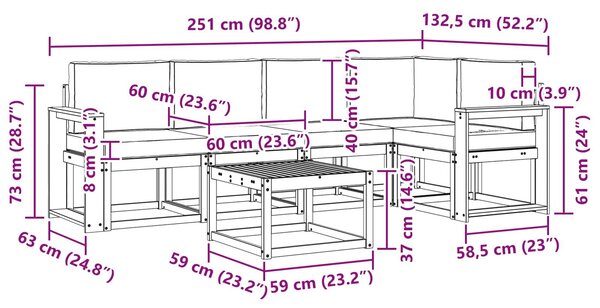 VidaXL Kültéri kanapé szett 6 pcs Fehér és Világosszürke