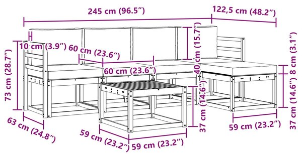 VidaXL Kültéri kanapé szett párnával 6 pcs Fehér és Bézs