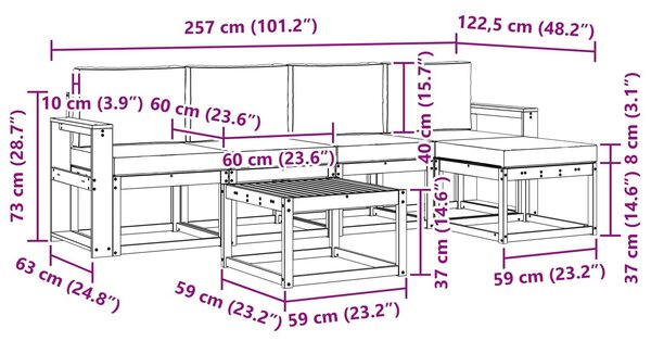 VidaXL Kültéri kanapé szett 6 pcs Fehér és Világosszürke