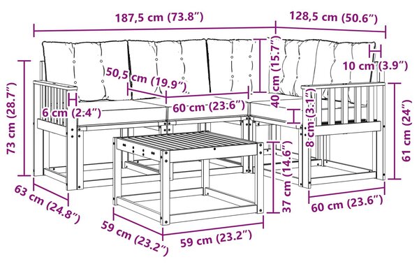 VidaXL Kültéri kanapé szett párnával 5 pcs Fehér és Fekete
