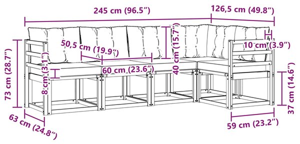 VidaXL Kültéri kanapé szett párnával 5 pcs Fehér és Világosszürke
