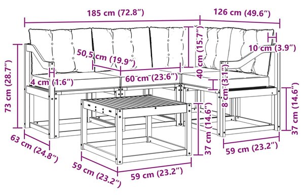 VidaXL Kültéri kanapé szett párnával 5 pcs Fehér és Fekete