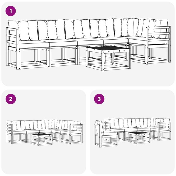 VidaXL Kültéri kanapé szett párnával 7 pcs Fehér és Fekete