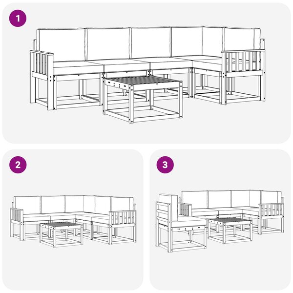 VidaXL Kültéri kanapé szett párnával 6 pcs Fehér és Fekete