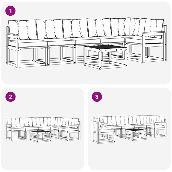 VidaXL Kültéri kanapé szett párnával 7 pcs Fehér és Világosszürke