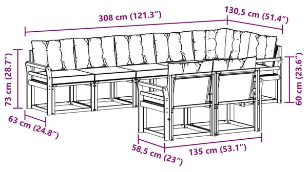 VidaXL Kültéri kanapé szett párnával 8 pcs Fehér és Bézs