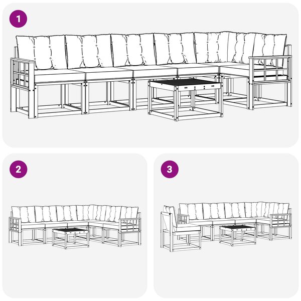 VidaXL Kültéri kanapé szett párnával 7 pcs Fehér és Krém színű