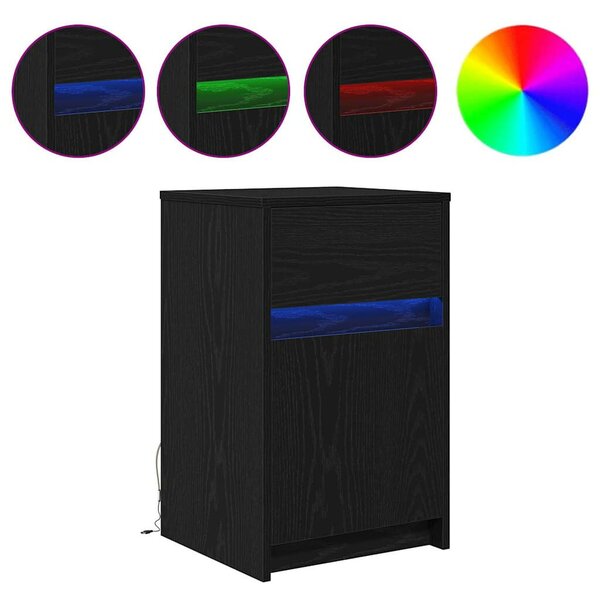 LED Éjjeli Szekrény 2 pcs Musta tammi 38 x 34 x 61 cm Faanyag