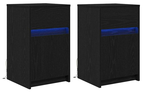 LED Éjjeli Szekrény 2 pcs Musta tammi 38 x 34 x 61 cm Faanyag