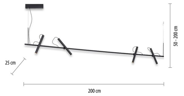 PURE Tutua LED függő lámpa, 4-izzós, fekete, dimmelhető, Fekete, Nappali / Étkező, fém, Modern