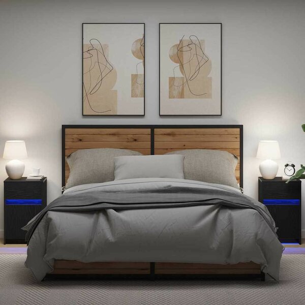 LED Éjjeli Szekrény 2 pcs Musta tammi 38 x 34 x 61 cm Faanyag