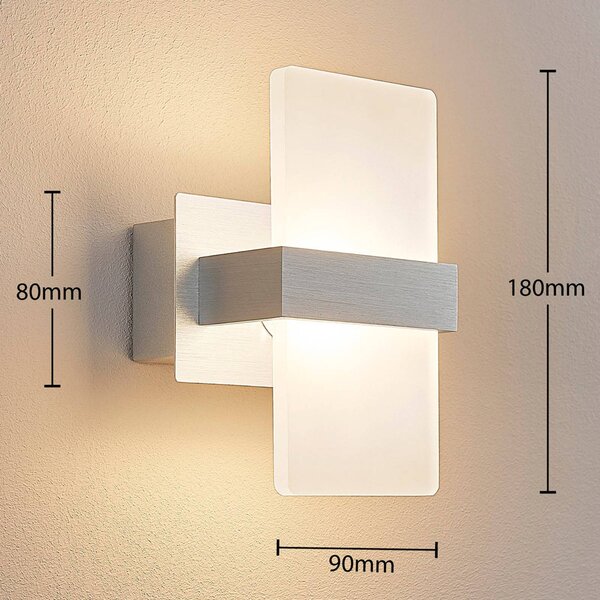 Lindby LED fali világítás Yorick, 18 cm, alumínium/fehér, kapcsolóval, Fehér / opál, Hálószoba, Műanyag, Modern