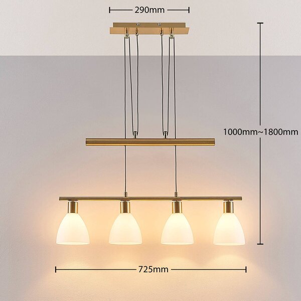 Lindby függőlámpa Simeon, sárgaréz színű, üveg, 73 cm, E14, dimmelhető, Sárgaréz / arany, Nappali / Étkező, Üveg, Modern