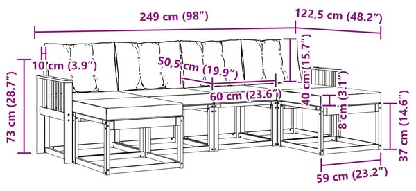 VidaXL Kültéri kanapé szett párnával 6 pcs Fehér és Bézs