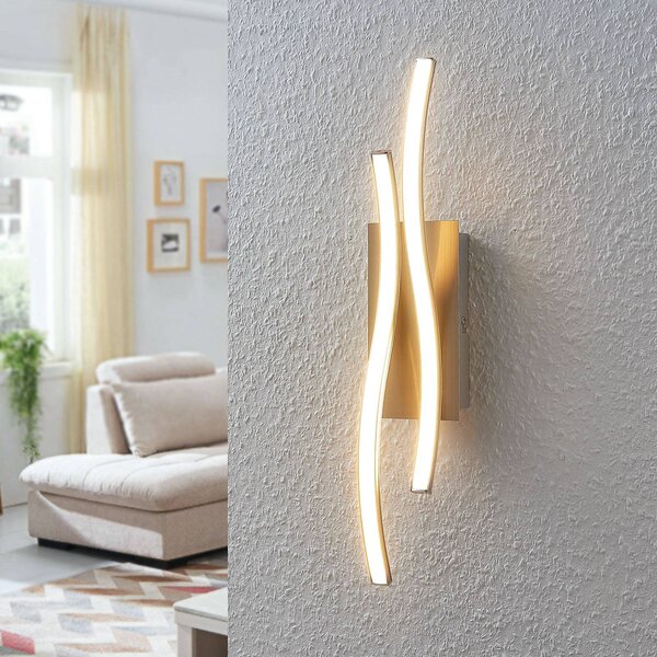 Lindby LED-es fali lámpa Safia, 45 cm, nikkel színű, fém, Alu / szürke / cink, Nappali / Étkező, Alumínium, Modern