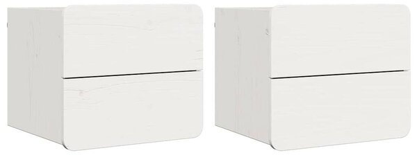 Éjjeli asztal fiókkal 2 pcs Fehér 39 x 34 x 33 cm Tömör fenyőfa