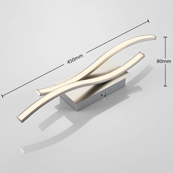 Lindby LED-es fali lámpa Safia, 45 cm, nikkel színű, fém, Alu / szürke / cink, Nappali / Étkező, Alumínium, Modern