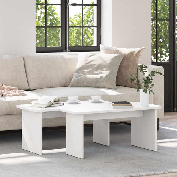 Dohányzóasztal 2 pcs Fehér 100 x 69 x 35.5 cm Tömör fenyőfa