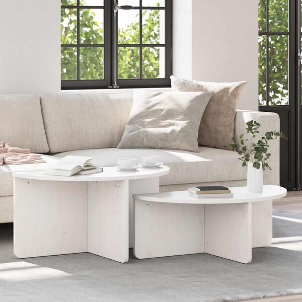 Dohányzóasztal 2 pcs Fehér 79 x 39.5 x 40 cm Tömör fenyőfa