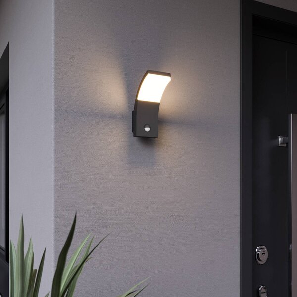Lucande LED fali világítás Timm, érzékelő, 20cm, antracit, IP54, Fekete, Alumínium, Modern