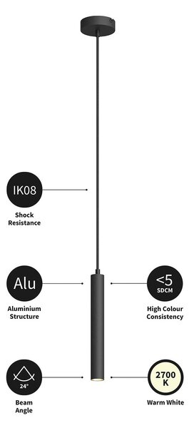 Arcchio LED-es függőlámpa Franka, 1 lámpa, Ø 4 cm, fekete, Fekete, Nappali / Étkező, Alumínium, Modern