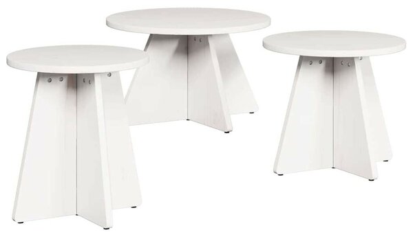 Dohányzóasztal 3 pcs Fehér 49 x 49 x 30 cm Tömör fenyőfa