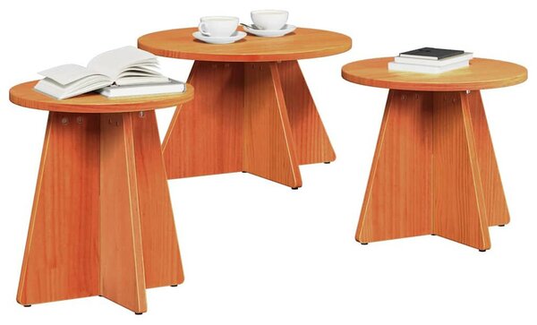 Dohányzóasztal 3 pcs Viaszbarna 49 x 49 x 30 cm Tömör fenyőfa