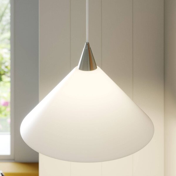 Lindby függőlámpa Petra, fehér, üveg, Ø 40 cm, kúp, E27, dimmelhető, Fehér / opál, Konyha, Üveg, Modern