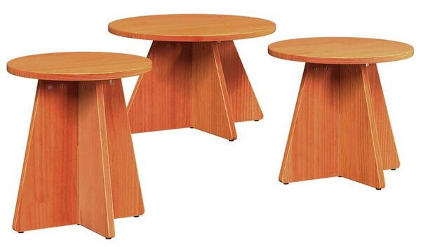 Dohányzóasztal 3 pcs Viaszbarna 49 x 49 x 30 cm Tömör fenyőfa