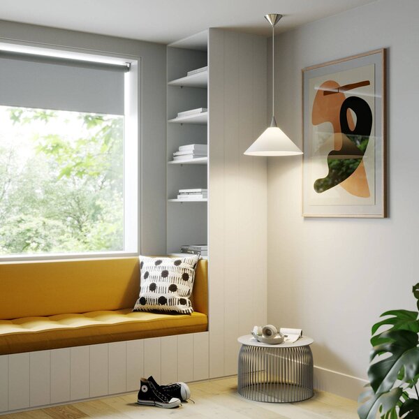 Lindby függőlámpa Petra, fehér, üveg, Ø 40 cm, kúp, E27, dimmelhető, Fehér / opál, Konyha, Üveg, Modern