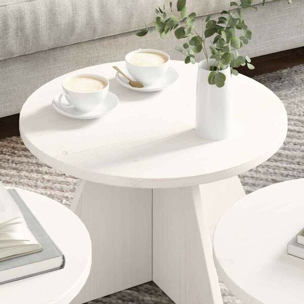 Dohányzóasztal 3 pcs Fehér 49 x 49 x 30 cm Tömör fenyőfa