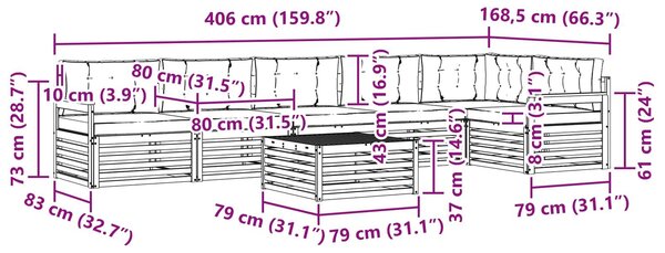 VidaXL Kültéri kanapé szett párnával 7 pcs Fehér és Bézs