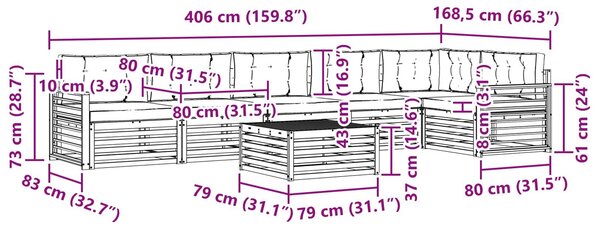 VidaXL Kültéri kanapé szett párnával 7 pcs Fehér és Krém színű